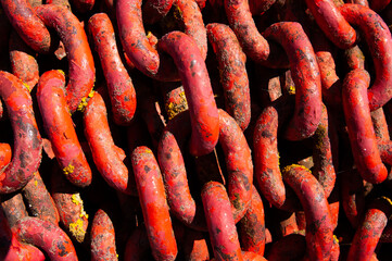 Red old chain of a boat in Ioannina,Greece