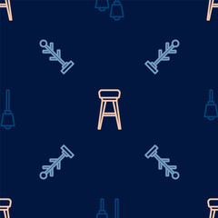 Set line Lamp hanging, Coat stand and Chair on seamless pattern. Vector