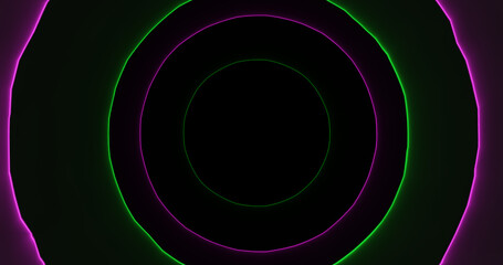 Render with purple and green curved circles on black background