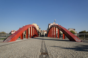 Fototapeta na wymiar JORDAN BRIDGE - Road across the river in Poznan 