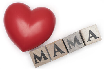 red heart love you Mama white background