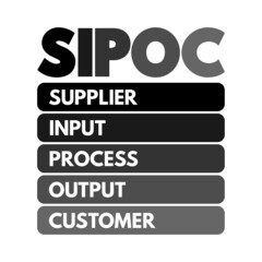 SIPOC process improvement acronym stands for suppliers, inputs, process, outputs, and customers, concept for presentations and reports