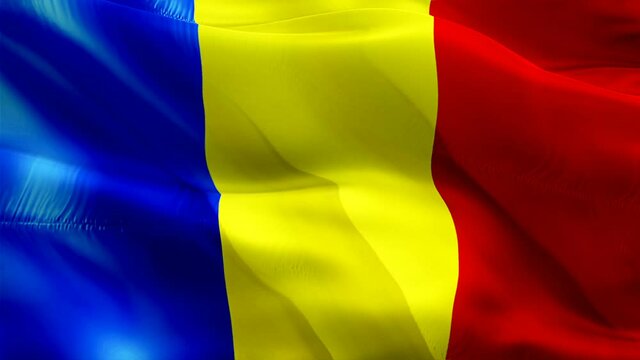 Romania flag video. National 3d Romanian Flag Slow Motion video. Romania tourism Flag Blowing Close Up. Romanian Flags Motion Loop HD resolution Background Closeup 1080p Full HD video flags waving 