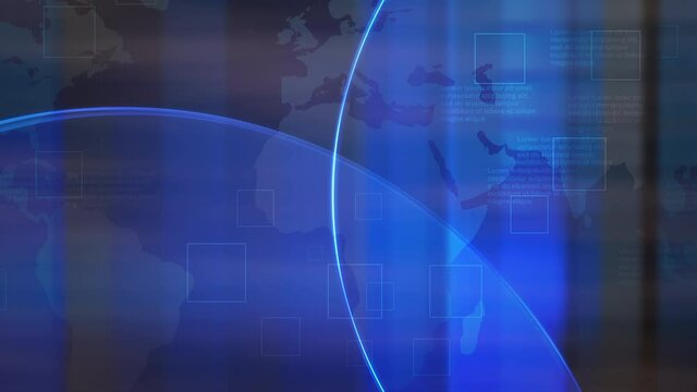 Newsroom with blue global map and lines, business, corporate and news style background