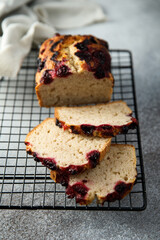 Homemade pound cake with red berries