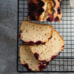 Homemade pound cake with red berries