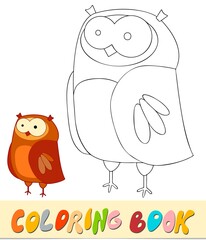 Coloring book or page for kids. Owl black and white  illustration