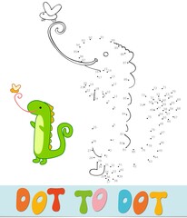 Dot to dot puzzle for children. Connect dots game. Iguana  illustration