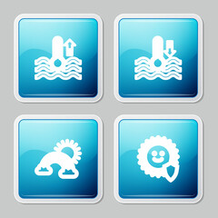 Set line Water thermometer, , Rainbow with clouds and sun and UV protection icon. Vector