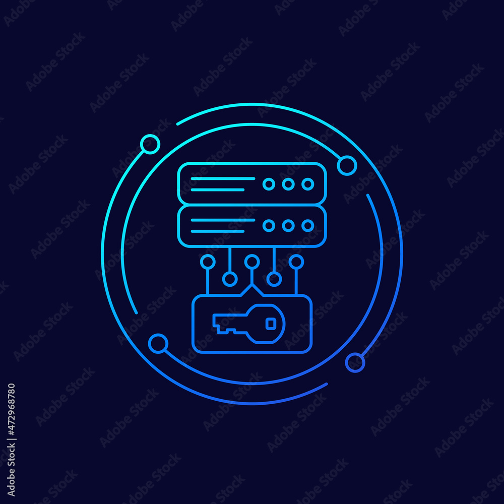 Poster server and a key, access control line vector icon