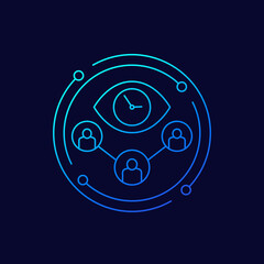 eye and clock, time tracking line vector icon