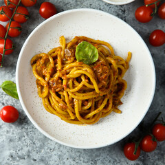 Traditional homemade pasta Bolognese with beef ragout