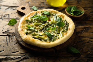 Homemade pizza with pea and green bean