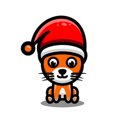 Cat wear Christmas hats in white background, vector logo design template for t shirt ,sticker etc,as you editable all you wish