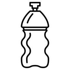 A curved thermal bottle for convenient drinking. Thermal vessel with a valve for safe drinking. Thermos for tourism, camping, sports. Vector icon, outline, isolated