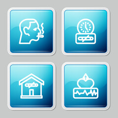 Set line Man smoking a cigarette, No time, at home and Heartbeat increase icon. Vector