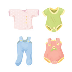 Set Children's clothing in a cartoon style. Bodysuit for a newborn baby. Vector illustration isolated on white background.