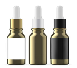 15 ml Gold Glass Dropper Bottles. Isolated