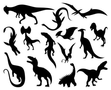 Dinosaurs silhouettes set. Dino monsters icons. Prehistoric reptile monsters.  illustration isolated on white. Sketch set