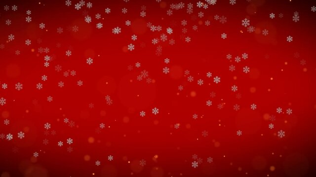 winter snow with falling snowflakes and bokeh lights on the Red  background