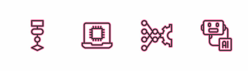 Set line Algorithm, Neural network, Processor CPU and Artificial intelligence robot icon. Vector