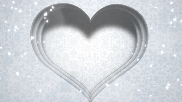 Big silver hearts and glitters, motion holidays, romantic and wedding style background