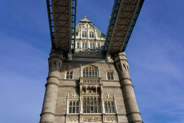 Fototapeta na wymiar Close up of one tower of the Tower Bridge, London