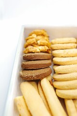 Boxed cookies. Concept: Tea preparation.