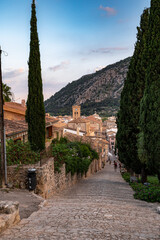 Fototapeta premium Old town with historical buildings during day in Spain, Mallorca, Pollenca
