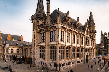 Fototapeta premium Medieval town with old buildings and stones in late autumn in Belgium, Ghent