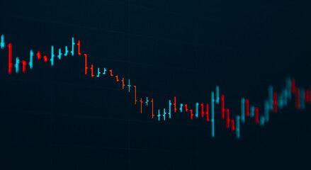 Close up stock exchange monitor background. Stock market bar chart. Financial diagram of cryptocurrency price graphic.