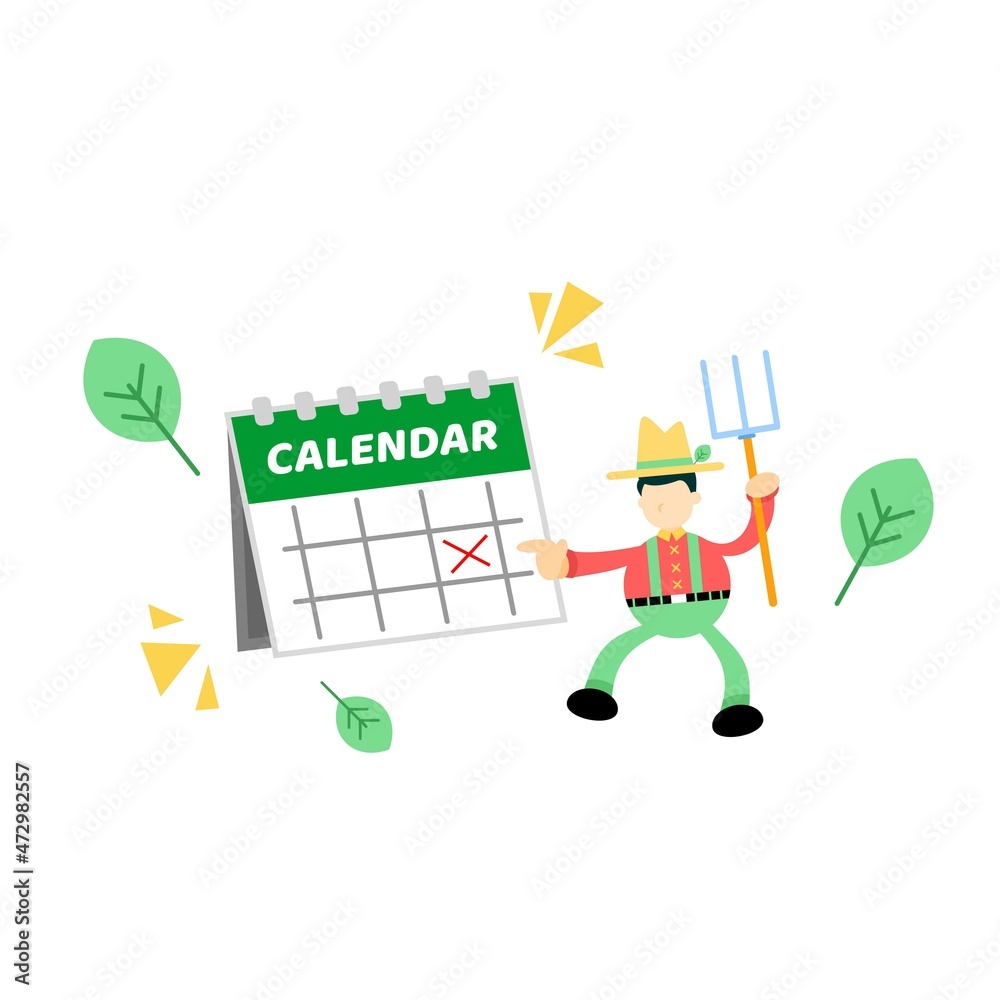 Wall mural farmer man agriculture and calendar schedule cartoon doodle flat design style vector illustration