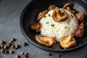 rice mushrooms risotto second course meal snack on the table copy space food background rustic veggie vegan or vegetarian food no meat