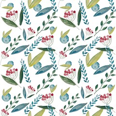 watercolour pattern branches and berries yellow 