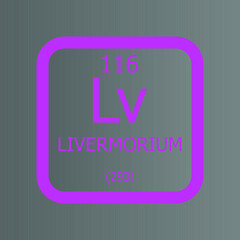 Livermorium ,  Chemical Element vector illustration diagram, with atomic number and mass. Simple flat dark gradient design for education, lab, science class.