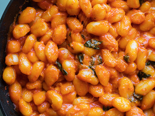 Italian potato gnocchi pasta with tomato sauce and mozzarella cheese