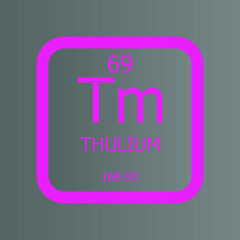 Thulium Tm Chemical Element vector illustration diagram, with atomic number and mass. Simple flat dark gradient design for education, lab, science class.