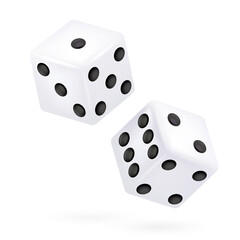 Vector illustration of two white dices isolated on white background. Board game concept