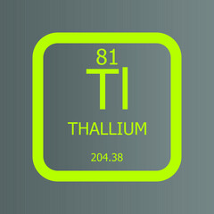 Thallium Tl Chemical Element vector illustration diagram, with atomic number and mass. Simple flat dark gradient design for education, lab, science class.
