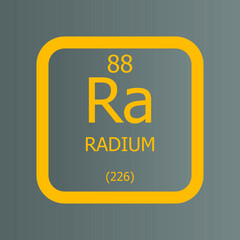 Radium Ra Chemical Element vector illustration diagram, with atomic number and mass. Simple flat dark gradient design for education, lab, science class.