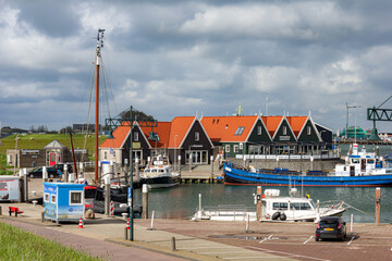 Port town with old buildings in Texel, Netherlands