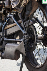 Fototapeta premium Detail of a sports exhaust on a motorcycle veteran.