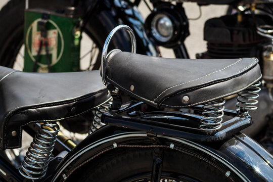 Feather seat on a veteran bike in detail.