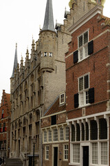 Fototapeta na wymiar Old town with medieval buildings in Zeeland, Netherlands