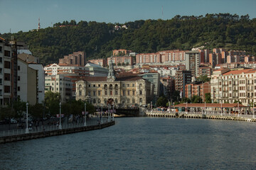 Naklejka na ściany i meble Clear day in summer with sky in Bilbao, Spain