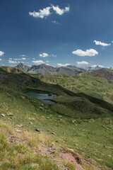 Mountain area with green during summer day in Pyrenees, North of Spain and France