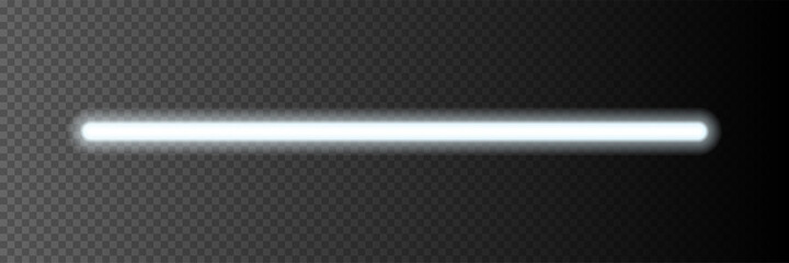 Neon light stick on transparent background. White led line glowing vector illustration. Electric color design for party or clubs
