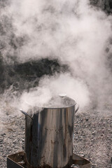 Fototapeta na wymiar Steam Rising from A Frying Turkey