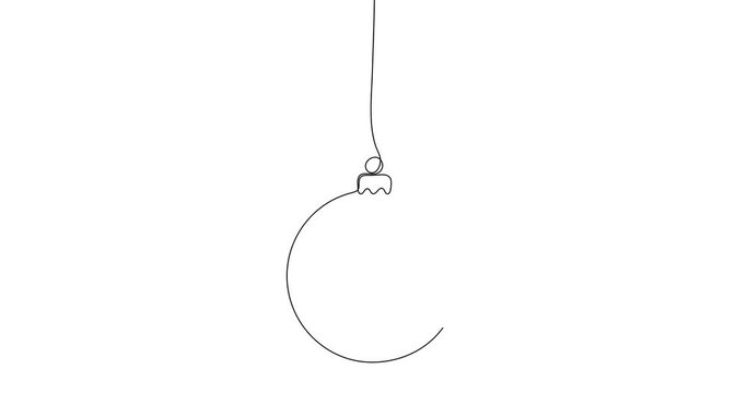 Animated illustration. Continuous one line of hanging ball with angel. Hand-drawn minimalist style. Christmas concept. 4K video