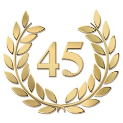 3D gold laurel wreath 45 vector isolated on a white background
